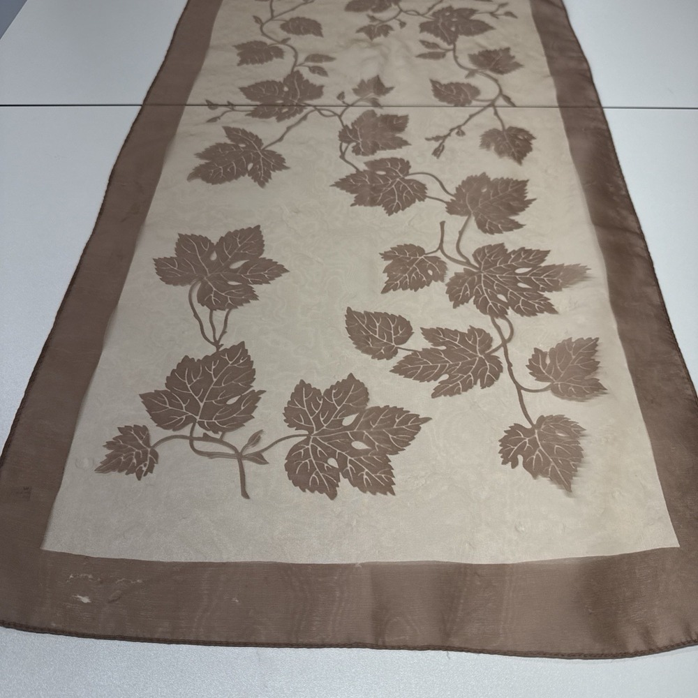 Vintage Italian Scarf Sheer Mauve Brown Floral Leaves 17x47" Whimsical Italy